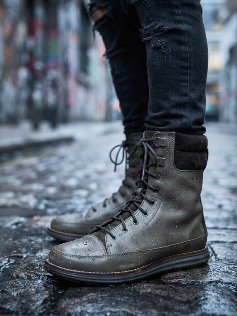 Cole Haan Ladies Brown Waterproof Leather Lace Up Combat Style Boots Size 9